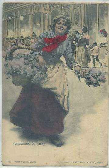 POSTAL COSTUMBRISTA. VENDEDORES DE LILAS . COL. BLANCO Y NEGRO Nº 546