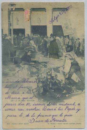 POSTAL COSTUMBRISTA. EN LA PLAZA MAYOR. COL. BLANCO Y NEGRO