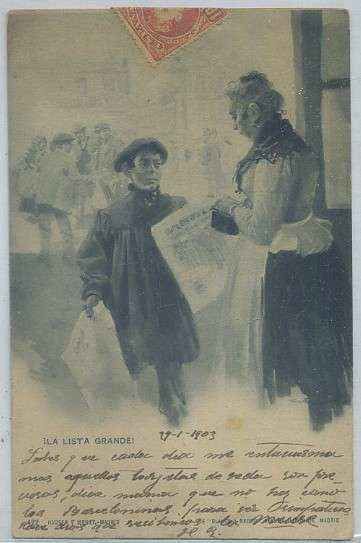 POSTAL COSTUMBRISTA. LA LISTA GRANDE. COL. BLANCO Y NEGRO Nº 422