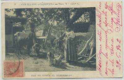 POSTAL COSTUMBRISTA. DAR DE COMER AL HAMBRIENTO. COL. CANOVAS SERIE N Nº 6