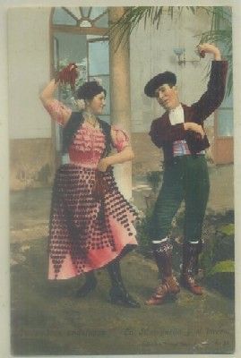 POSTAL ETNICA. COSTUMBRES ANDALUZAS. LA MALAGUEÑA Y EL TORERO