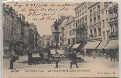 POSTAL DE FRANCIA. LIEGE. RUE VINAVE D'ILE. LA FONTAINE DE LA VIERGE