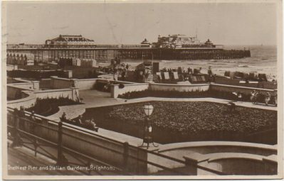 POSTAL DE INGLATERRA. THE WEST PIER AND ITALIAN GARDENS. BRIGHTON. FOTOGRAFICA