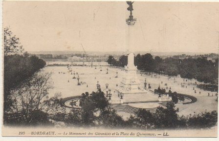 POSTAL DE FRANCIA. 193 BORDEAUX. LE MONUMENT DE GIRONDINS