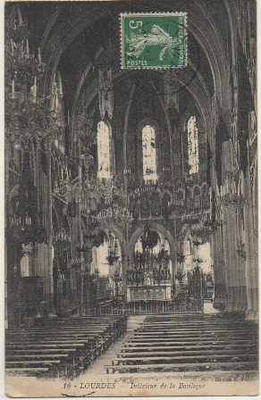 POSTAL DE FRANCIA. 16 LOURDES. INTERIEUR DE LA BASILIQUE