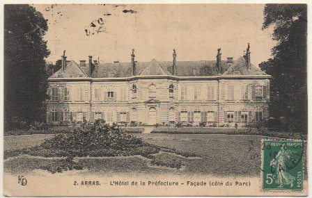POSTAL DE FRANCIA. ARRAS. L'HOTEL DE LA PREFECTURE. FAÇADE