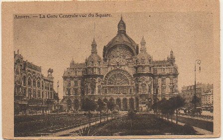 POSTAL DE BELGICA. ANVERS. LA GARE CENTRALE VUE DU SQUARE