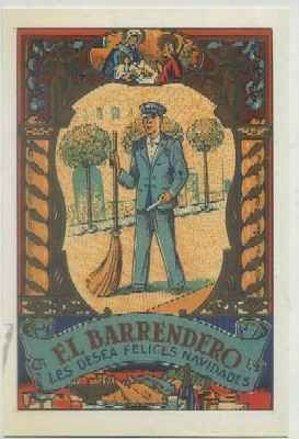 POSTAL DE FELICITACION. EL BARRENDERO LES DESEA FELICES NAVIDADES. REPRODUCCION