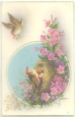 POSTAL DE FELICITACION. PAJARITOS