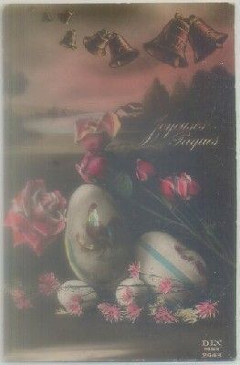 POSTAL DE FLORES. JOYEUSES PAQUES