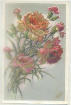 POSTAL DE FLORES. CON RIBETES DORADOS
