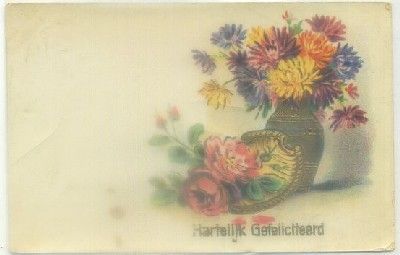 POSTAL DE FLORES. HARTELLJK GEFELLCTTEARD. CON RIBETES DORADOS