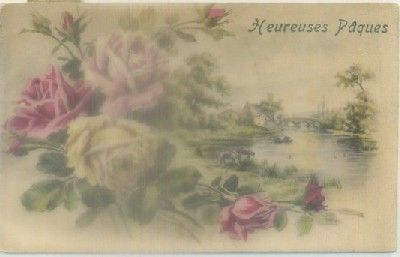 POSTAL DE FLORES. HEUREUSES PAQUES