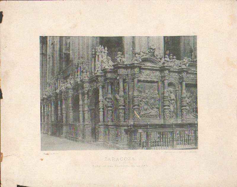 FOTOTIPIA DE ZARAGOZA. DETALLE DEL TRASCORO DE LA SEO. AÑO 1892.
