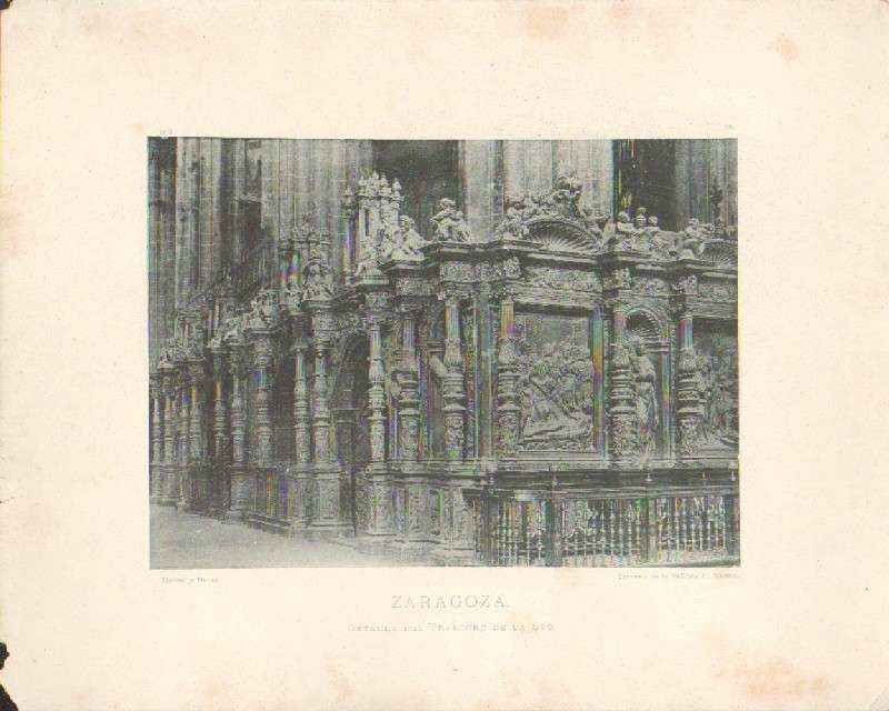 FOTOTIPIA DE ZARAGOZA. DETALLE DEL TRASCORO DE LA SEO. AÑO 1892.