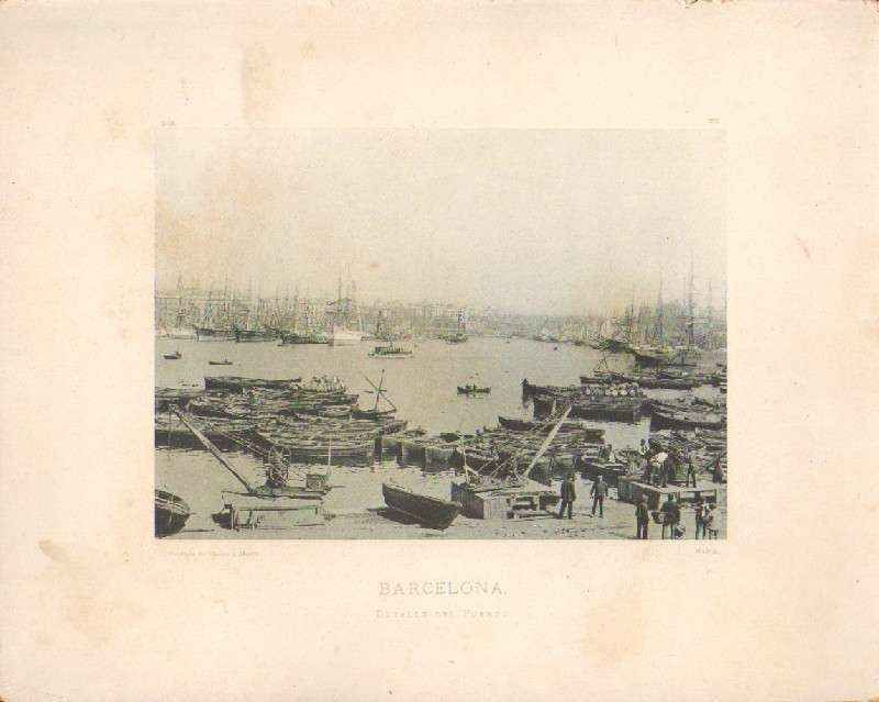 FOTOTIPIA DE BARCELONA. DETALLE DEL PUERTO. AÑO 1893.