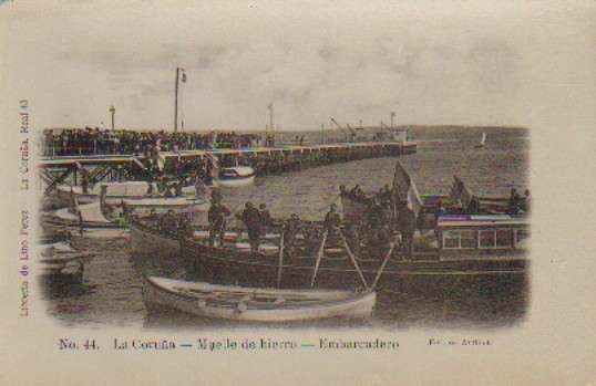 POSTAL ANTIGUA DE LA CORUÑA. Nº 44. MUELLE DE HIERRO. EMBARCADERO.