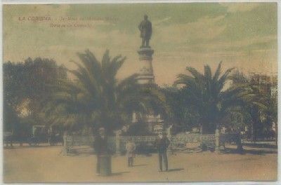 POSTAL ANTIGUA DE CORUÑA. JARDINES DE MENDEZ NUÑEZ. ESTATUA DE CARBALLO