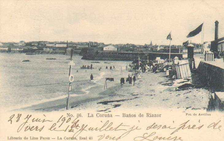 POSTAL ANTIGUA DE LA CORUÑA. Nº 36. BAÑOS DE RIAZOR.