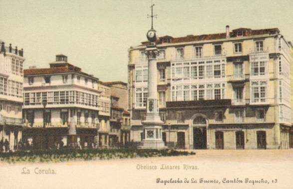 POSTAL ANTIGUA DE LA CORUÑA. OBELISCO LINARES RIEVAS.