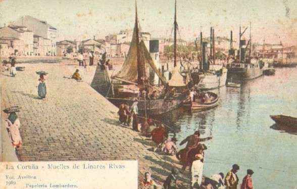 POSTAL ANTIGUA DE LA CORUÑA. MUELLES DE LINARES RIVAS.
