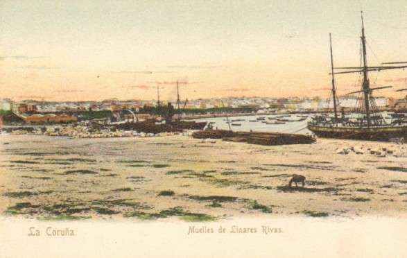 POSTAL ANTIGUA DE LA CORUÑA. MUELLES DE LINARES RIVAS.