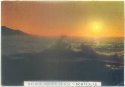 POSTAL DE GALICIA. PUESTA DEL SOL Y ROMPEOLAS Nº 3129