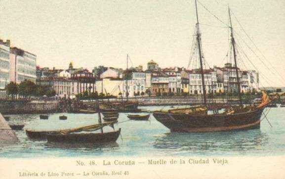 POSTAL ANTIGUA DE LA CORUÑA. Nº 48. MUELLE DE LA CIUDAD VIEJA.