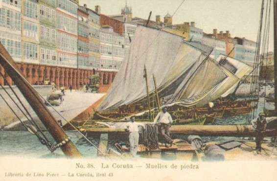 POSTAL ANTIGUA DE LA CORUÑA. Nº 38. MUELLE DE PIEDRA.