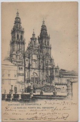 POSTAL ANTIGUA DE SANTIAGO. LA BASILICA. PUERTA DEL OBRADOIRO