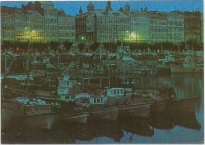POSTAL DE LA CORUÑA. DARSENA. NOCTURNA