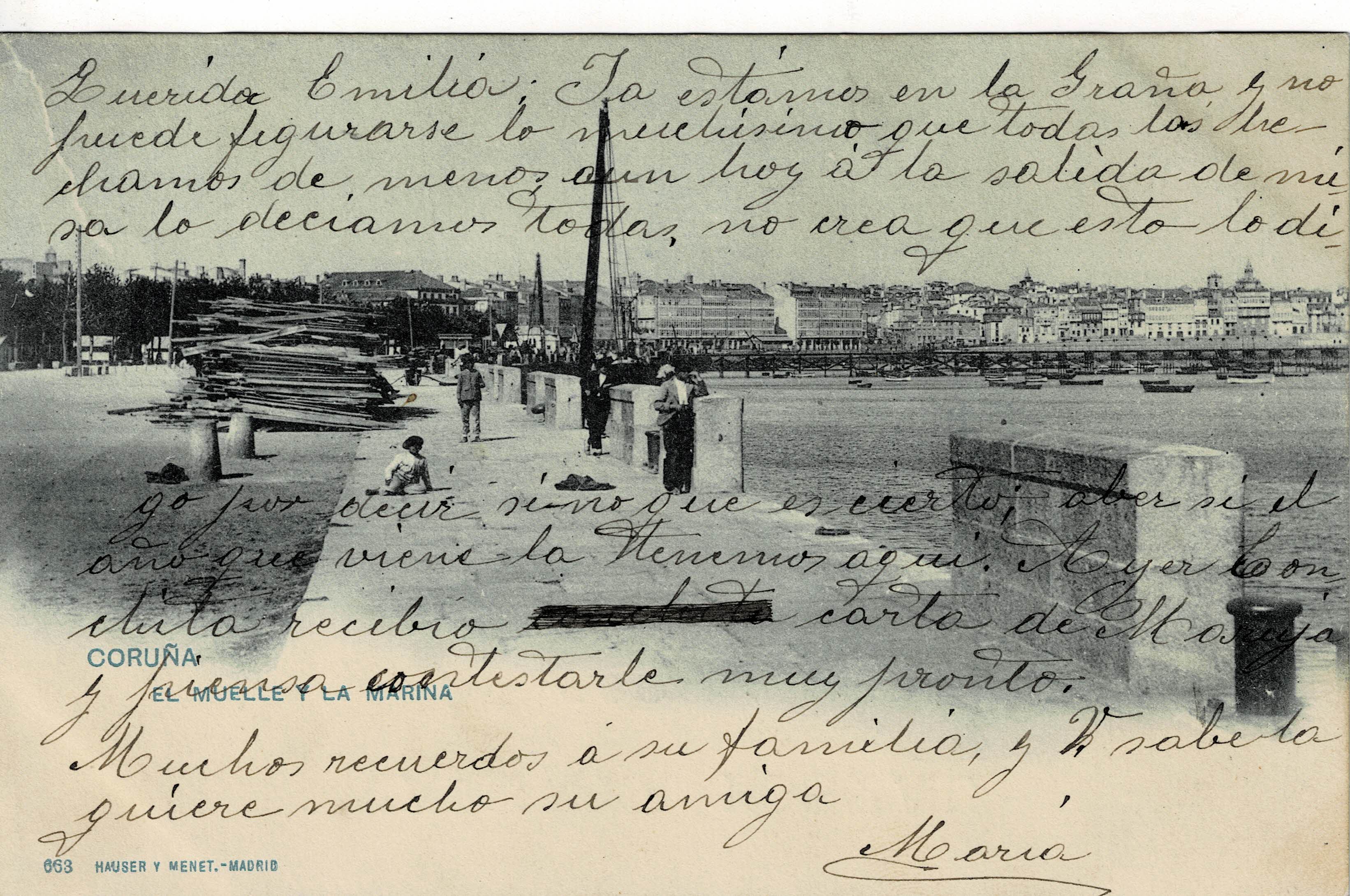 POSTAL DE LA CORUÑA. EL MUELLE Y LA MARINA