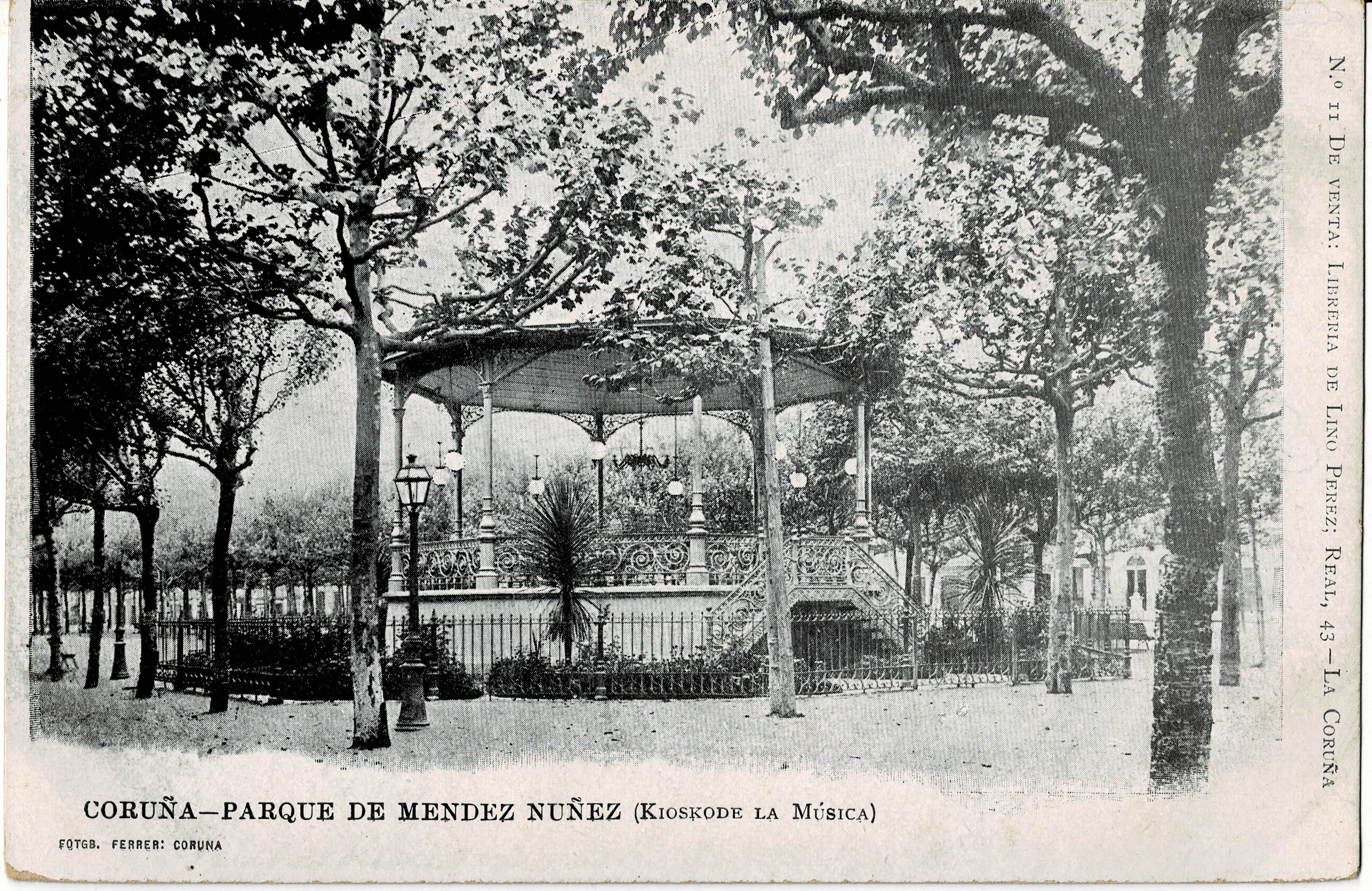 POSTAL DE LA CORUÑA. PARQUE DE MENDEZ NUÑEZ. KIOSKO DE LA MUSICA.