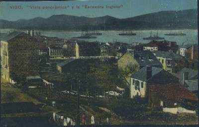 POSTAL ANTIGUA DE GALICIA VIGO VISTA PANORAMICA Y LA ESCUADRA INGLESA ( PONTEVEDRA )