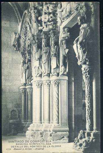 POSTAL ANTIGUA DE GALICIA - SANTIAGO DE COMPOSTELA - BASILICA DETALLE DEL PORTICO DE LA GLORIA