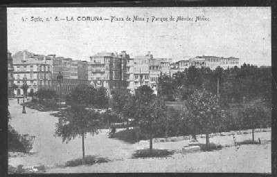 POSTAL ANTIGUA DE LA CORUÑA - PLAZA DE MINA Y PARQUE DE MENDEZ NUÑEZ 4º SERIE Nº 6