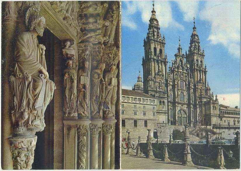 POSTAL DOBLE DE SANTIAGO DE COMPOSTELA. CATEDRAL. FACHADA DEL OBRADOIRO Nº 2055