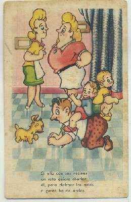 POSTAL ANTIGUA DE HUMOR.  SI ELLA CON SUS VECINAS….