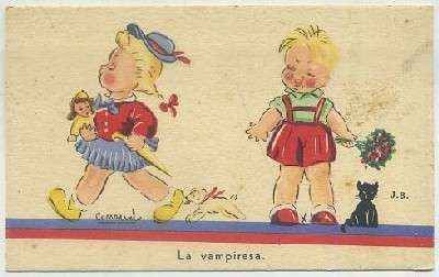 POSTAL ANTIGUA DE HUMOR. LA VAMPIRESA