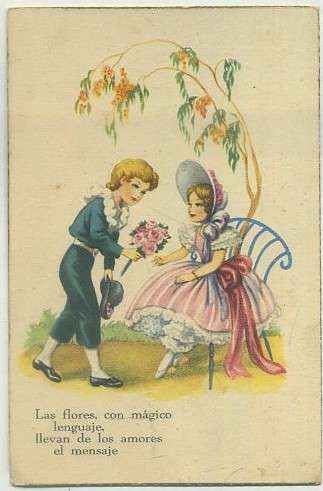 POSTAL ANTIGUA DE HUMOR. LAS FLORES, CON MAGICO LENGUAJE….