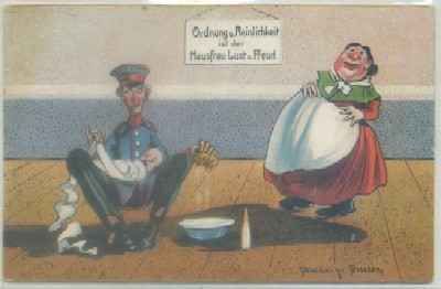 POSTAL DE HUMOR. ALEMANA. ORDNUNG U. REINLICHKEIT….