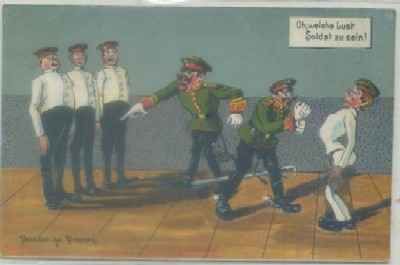 POSTAL DE HUMOR. ALEMANA. OH. WELCHE LUST SOLDAT ZU SEIN