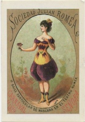 POSTAL DE HUMOR. REPRODUCCION. 1º BAILE DE MASCARAS. TEATRO ROMEA. CARNAVAL 1879