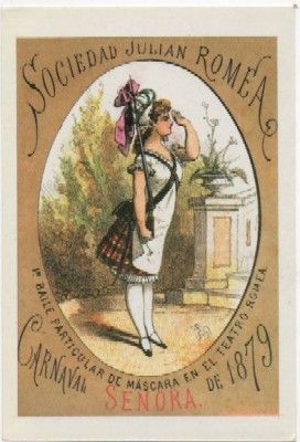 POSTAL DE HUMOR. REPRODUCCION. 1º BAILE DE MASCARAS. TEATRO ROMEA. CARNAVAL 1879