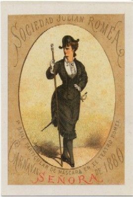 POSTAL DE HUMOR. REPRODUCCION. 1º BAILE DE MASCARAS. TEATRO ROMEA. CARNAVAL 1880