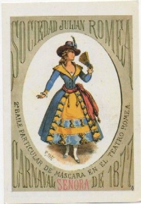 POSTAL DE HUMOR. REPRODUCCION. 2º BAILE DE MASCARAS. TEATRO ROMEA. CARNAVAL 1877
