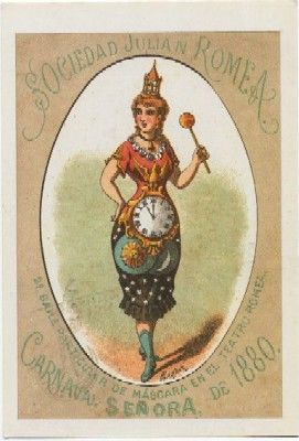 POSTAL DE HUMOR. REPRODUCCION. 2º BAILE DE MASCARAS. TEATRO ROMEA. CARNAVAL 1880