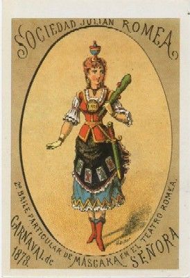 POSTAL DE HUMOR. REPRODUCCION. 2º BAILE DE MASCARAS. TEATRO ROMEA. CARNAVAL 1878
