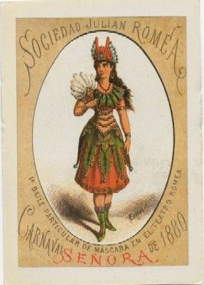 POSTAL DE HUMOR. REPRODUCCION. 1º BAILE DE MASCARAS. TEATRO ROMEA. CARNAVAL 1880
