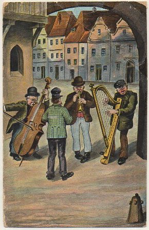POSTAL DE HUMOR. REUNION DE MUSICOS